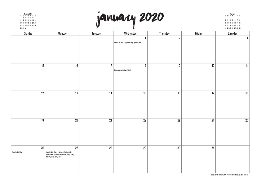 2020 Australian Printable Calendar - Fancy Title