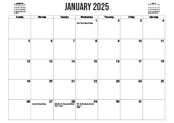 2025 Australian Printable Calendar - Bolder / Larger Font