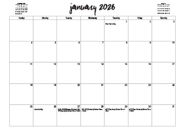 2026 Australian Printable Calendar - Fancy Title