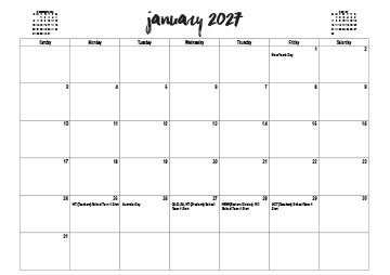 2027 Australian Printable Calendar - Fancy Title
