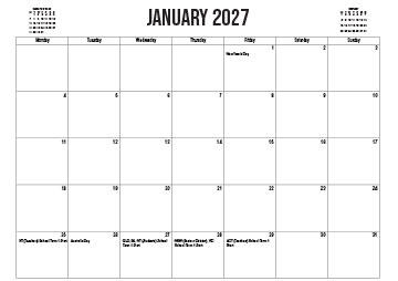 2027 Australian Printable Calendar - Standard Title
